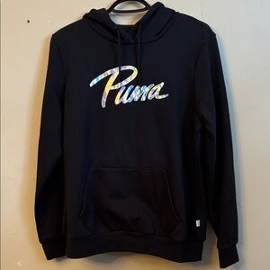 Puma Black Crewneck Hoodie with Iridescent Script Logo